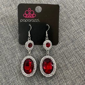 Paparazzi Elegant Dangle Earrings Red Stone Diamonds Brand New‎